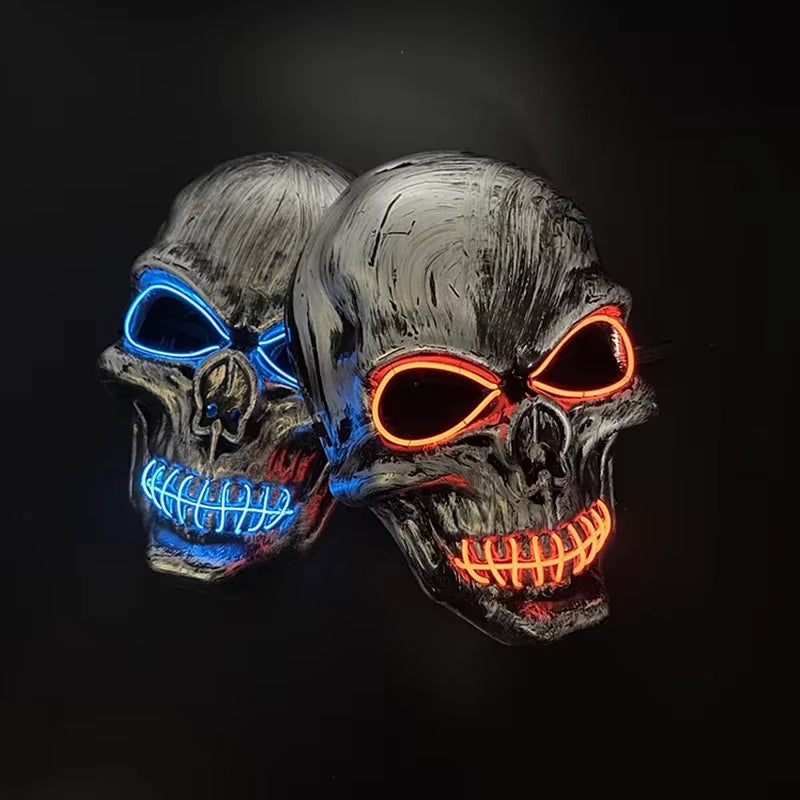 LED Halloween Skull Mask Party Supply Horror Skeleton Head Flashing in the Dark Night Scary Mask Halloween Shock Face for Adult