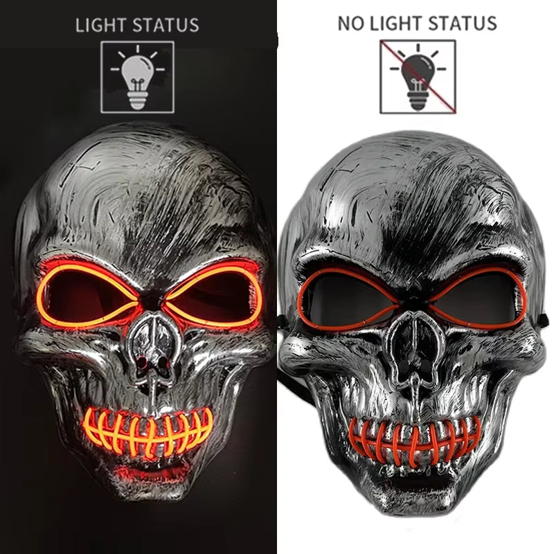 LED Halloween Skull Mask Party Supply Horror Skeleton Head Flashing in the Dark Night Scary Mask Halloween Shock Face for Adult