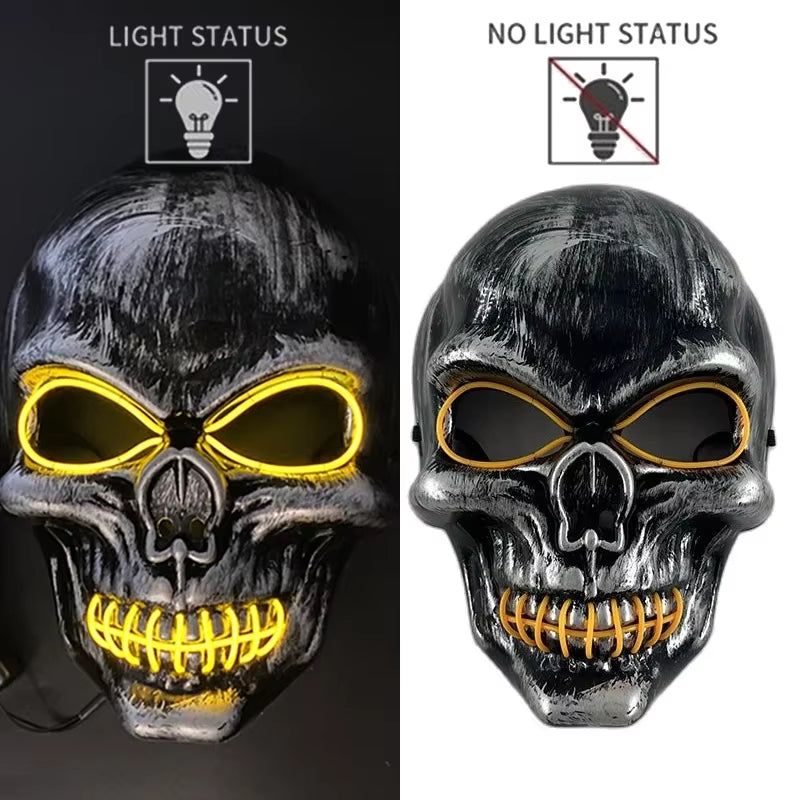 LED Halloween Skull Mask Party Supply Horror Skeleton Head Flashing in the Dark Night Scary Mask Halloween Shock Face for Adult