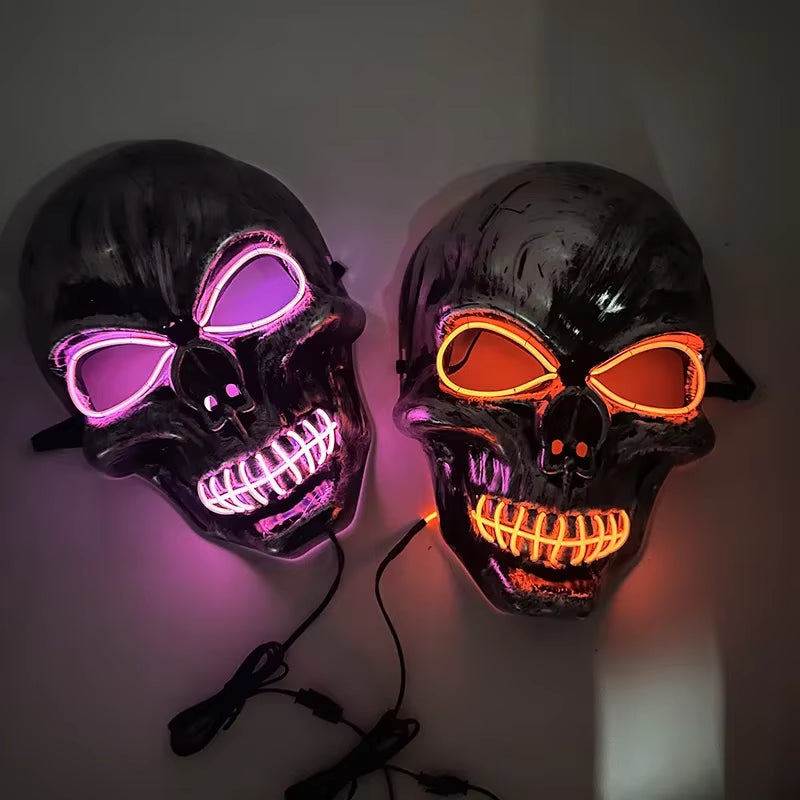 LED Halloween Skull Mask Party Supply Horror Skeleton Head Flashing in the Dark Night Scary Mask Halloween Shock Face for Adult