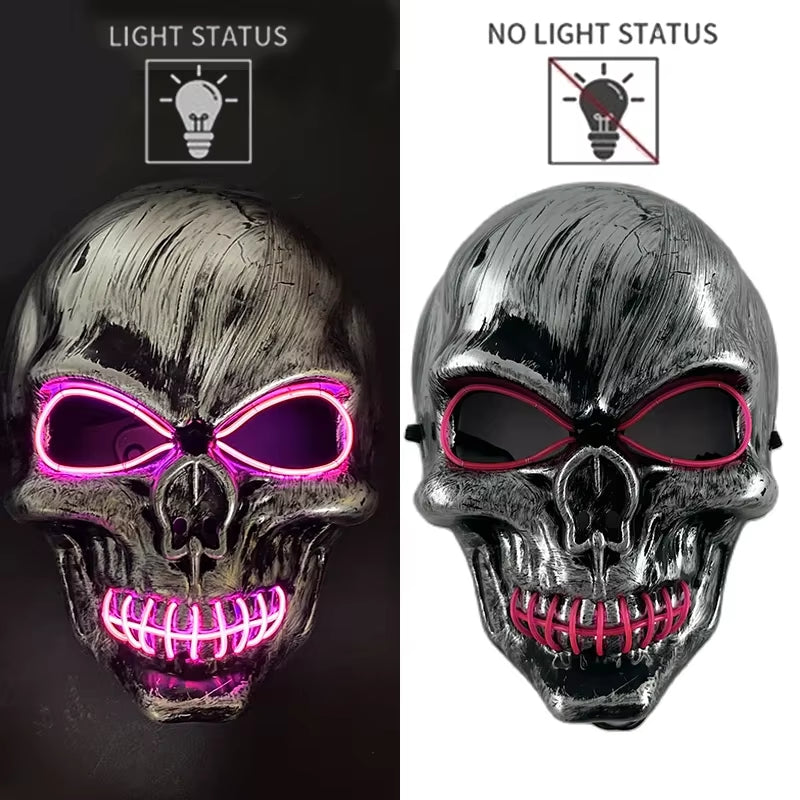 LED Halloween Skull Mask Party Supply Horror Skeleton Head Flashing in the Dark Night Scary Mask Halloween Shock Face for Adult