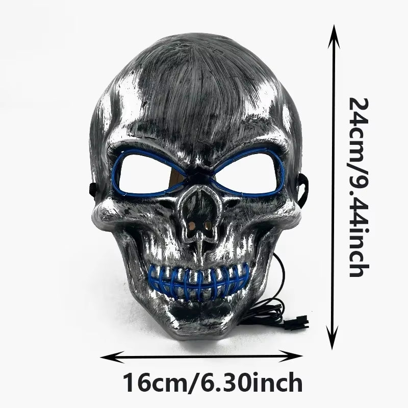 LED Halloween Skull Mask Party Supply Horror Skeleton Head Flashing in the Dark Night Scary Mask Halloween Shock Face for Adult