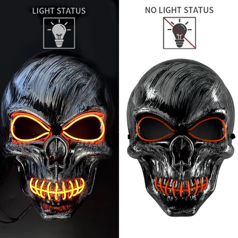 LED Halloween Skull Mask Party Supply Horror Skeleton Head Flashing in the Dark Night Scary Mask Halloween Shock Face for Adult