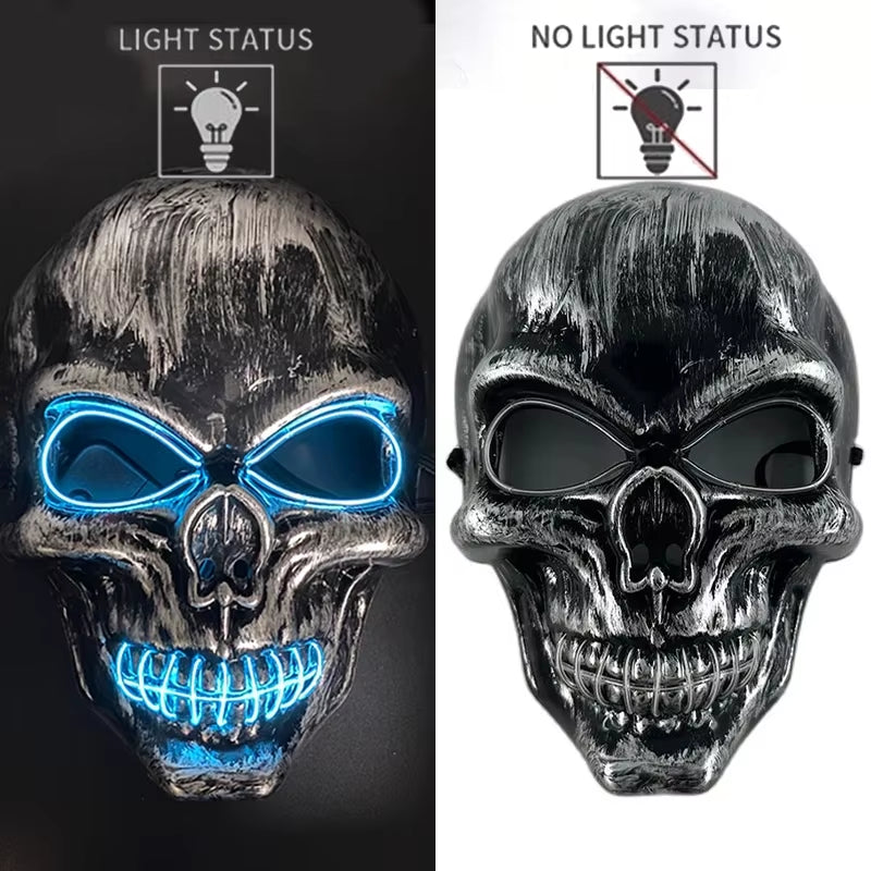 LED Halloween Skull Mask Party Supply Horror Skeleton Head Flashing in the Dark Night Scary Mask Halloween Shock Face for Adult