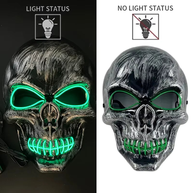 LED Halloween Skull Mask Party Supply Horror Skeleton Head Flashing in the Dark Night Scary Mask Halloween Shock Face for Adult