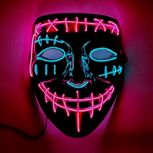 Double Color Led - Halloween Led Mask - Led Face Mask - Led Purge Mask (Pink - Ice Blue - New)