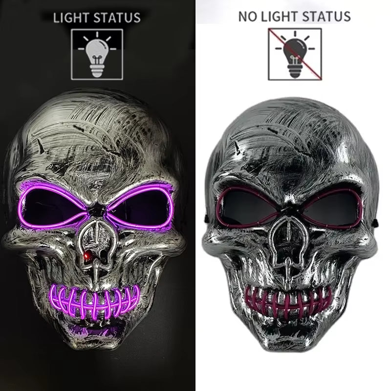 LED Halloween Skull Mask Party Supply Horror Skeleton Head Flashing in the Dark Night Scary Mask Halloween Shock Face for Adult