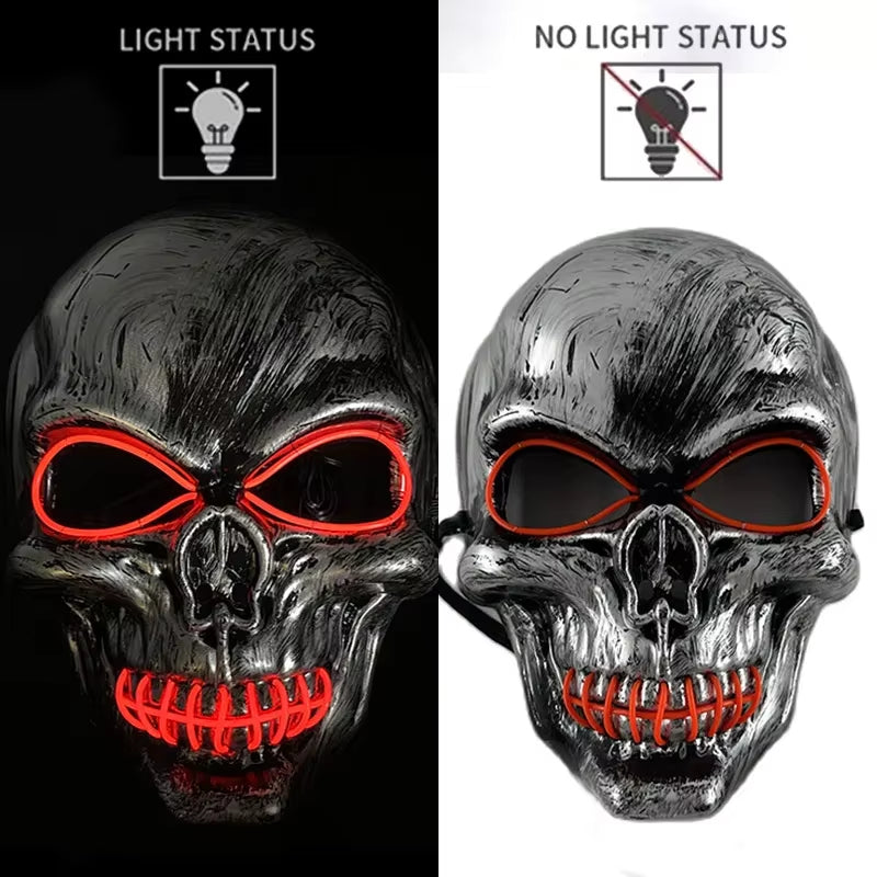 LED Halloween Skull Mask Party Supply Horror Skeleton Head Flashing in the Dark Night Scary Mask Halloween Shock Face for Adult